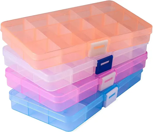 Opret Organizador de 15 cuentas (4 unidades), caja organizadora de aretes, pequeños recipientes de plástico con divisores ajustables para