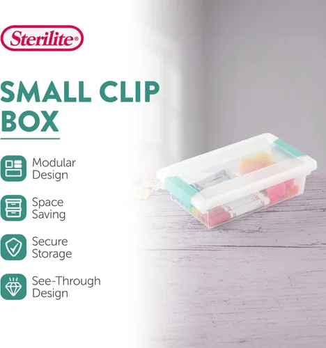 Miniatura 2 de Sterilite Paquete de 18 cajas de clip, contenedores apilables de plástico transparente con tapas de cierre, tamaño pequeño, suministros