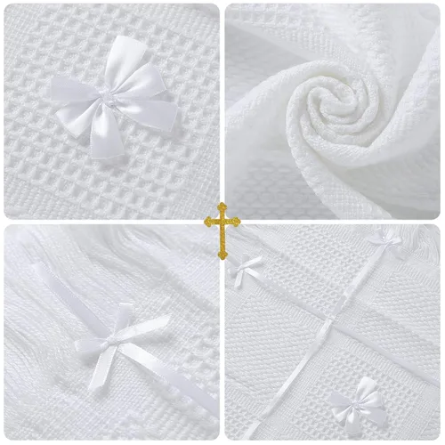Miniatura 6 de Booulfi Manta para bebé, manta para envolver al bebé, manta de recepción con borlas, para recién nacido, para bebé, niño, niña, regalo, tamaño 45 x