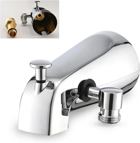 Miniatura 8 de Boquilla de bañera totalmente metálica con desviador de níquel cepillado, se ajusta a rosca de 1/2" o 3/4" IPS, grifo de bañera con desviador