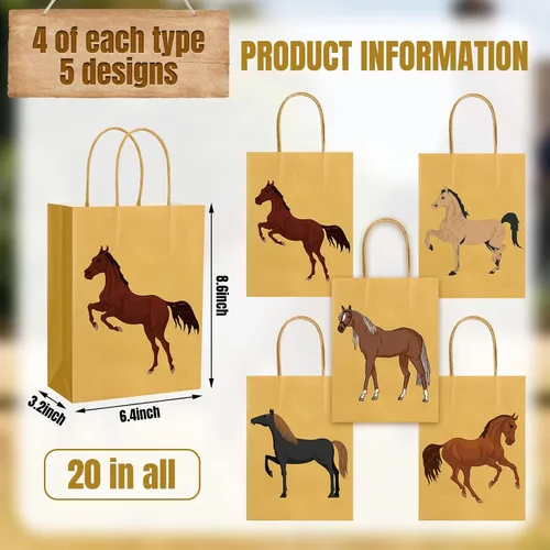 Miniatura 2 de Colarr 20 bolsas de regalo de caballo Derby con asas para fiesta de caballos, vaquera occidental, vaquera, cumpleaños, carreras, fiesta, golosinas