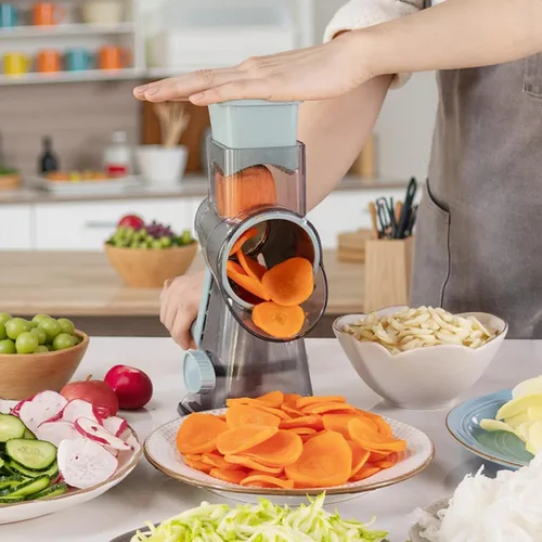 Miniatura 6 de Rallador de queso con asa, rallador de queso giratorio manual multifuncional - rallador de queso corta fácilmente zanahorias, papas, verduras y Gris