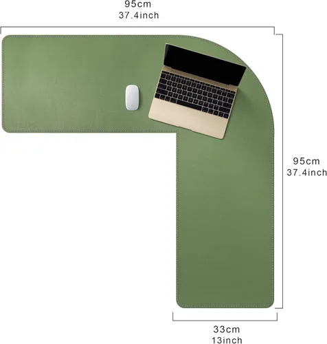Miniatura 4 de Mydours Almohadilla de escritorio en forma de L, (38"+38") x 13" gran almohadilla de escritorio de cuero PU en esquina, almohadilla de mouse