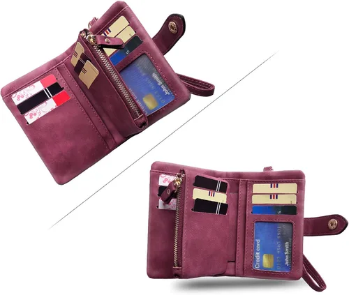 Miniatura 5 de PofeeXIO Billeteras pequeñas de cuero plegable para mujer, con ranuras para tarjetas, con cremallera y cremallera