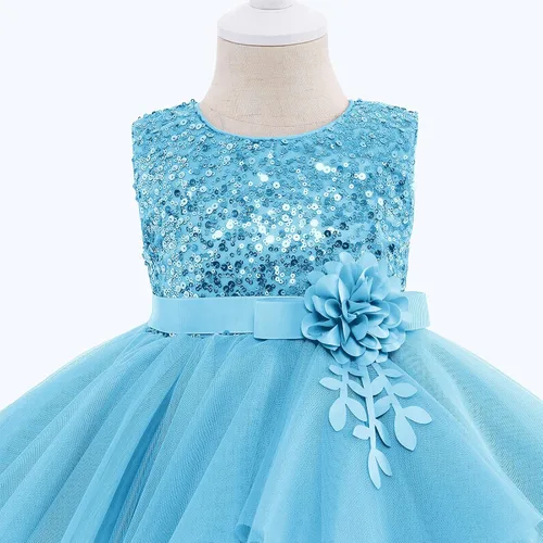 Miniatura 4 de Vestidos de niña de flores sin mangas de lentejuelas hinchado vestido de tul de la boda de la dama de honor del concurso bautismo cumpleaños vestido