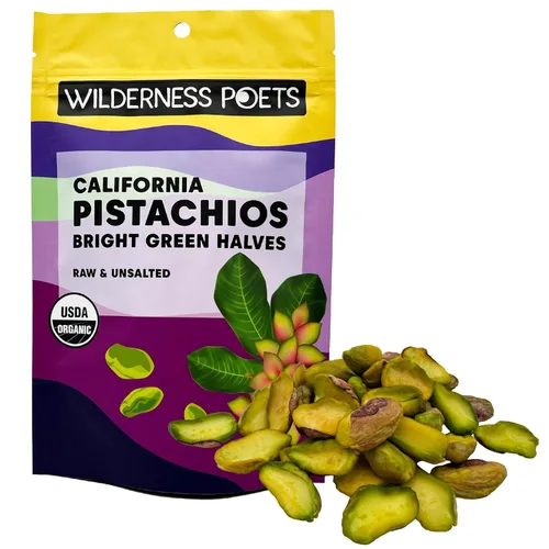 Miniatura 9 de Wilderness Poets, Pistachos orgánicos, mitades de nueces de pistacho verde brillante, sin sal, sin conchas, cultivadas en California, 5 libras
