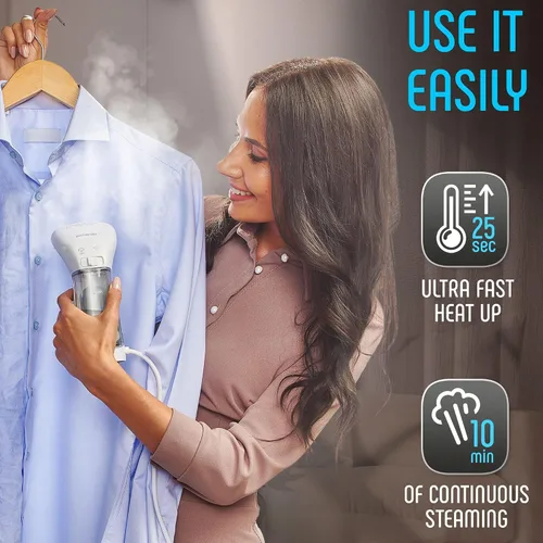 Miniatura 4 de Vaporizador de hierro de mano para ropa, tamaño de viaje, potente, portátil, compacto, mini plancha de vapor para hogar, removedor de arrugas, Blanco