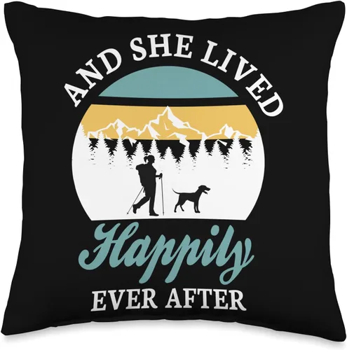 And she lived happily ever after Hiking Dogs And she Lived Happily Ever After Trekking - Almohada de senderismo con perros, 16 x 16 pulgadas,