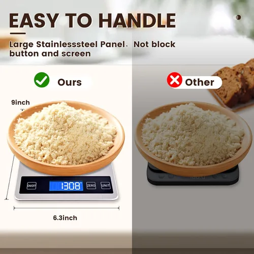 Miniatura 2 de Báscula de alimentos de 33 libras, báscula digital de cocina con baterías y carga USB, graduación precisa de 1g/0.05oz, acero inoxidable impermeable