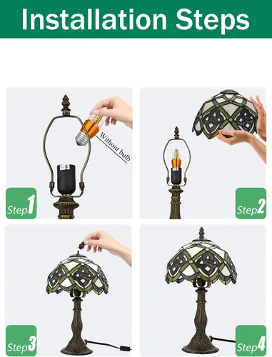 Miniatura 9 de KY&BOSAM Lámpara de Mesa Celta Irlandesa Tiffany Estilo Trébol Lámpara de Escritorio Luz Nocturna de Vidrio Emplomado 14 Pulgadas de Alto 8 Pulgadas