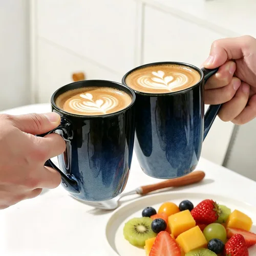 Miniatura 9 de MONITO Juego de 6 tazas de café de 14 onzas, modernas tazas de café de cerámica grandes con asa para té/latte/leche/cacao, divertidas tazas de té