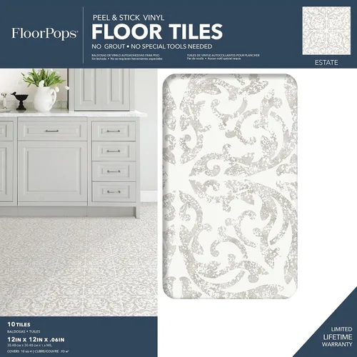 Miniatura 2 de FloorPops Estate - Azulejos adhesivos para suelo, color gris