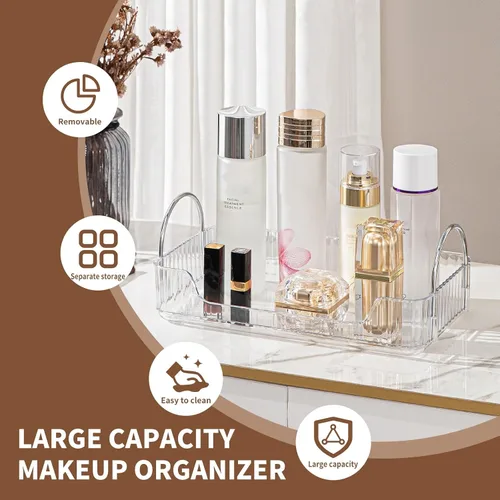 Miniatura 2 de Bandeja organizadora transparente para tocador, 1 nivel para encimera de baño, cuidado de la piel y maquillaje, artículos de tocador, lociones