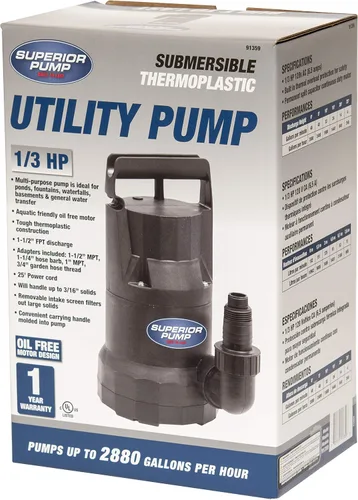 Miniatura 8 de Superior Pump 91359 Bomba utilitaria de 1/3 HP, diseño sin aceite, color negro
