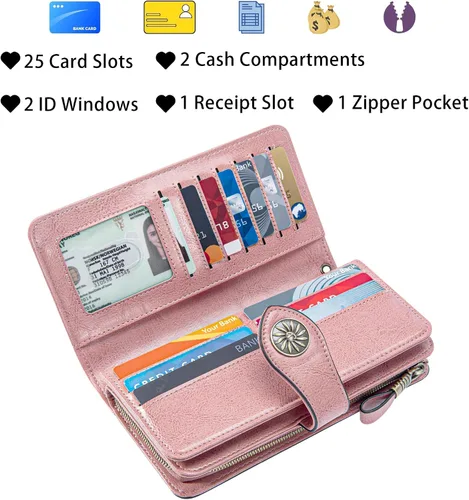 Miniatura 3 de Travelambo Cartera de mujer con bloqueo RFID para tarjetas de crédito, cartera de cuero de gran capacidad