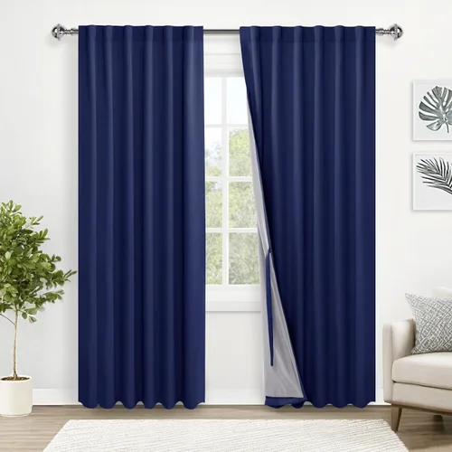 Miniatura 20 de XWZO Cortinas blancas 100% opacas con alzapaños, 2 capas gruesas completamente sombreadas con bolsillo para barra y pestaña trasera, cortinas