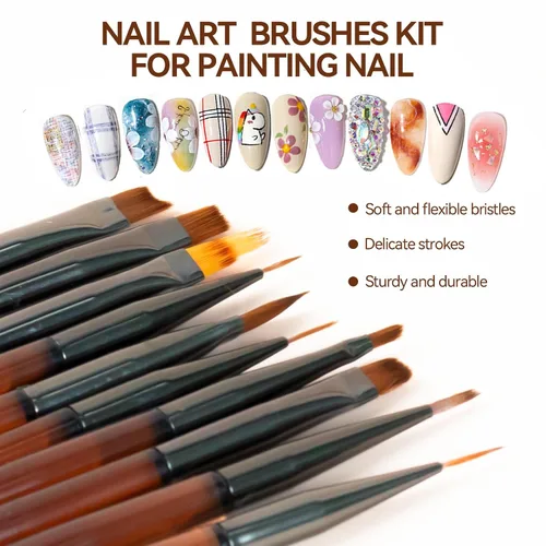 Miniatura 6 de Juego de 18 pinceles de arte de uñas para pintar, práctica de diseño, puntas francesas, pinceles de uñas acrílicas para extensiones de uñas