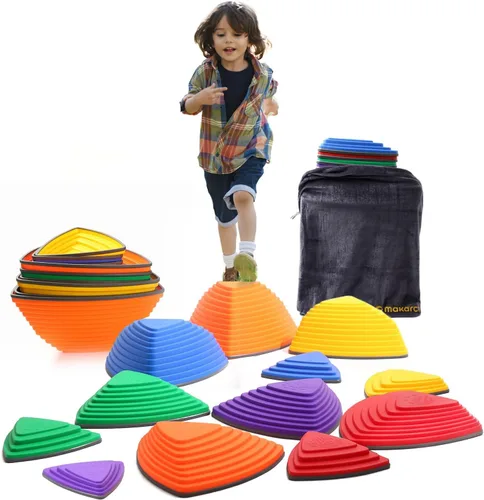 Miniatura 9 de makarci Stepping Stones para niños, 12 piezas de carreras de obstáculos para jugar en interiores y exteriores, borde de goma completo de plástico 12