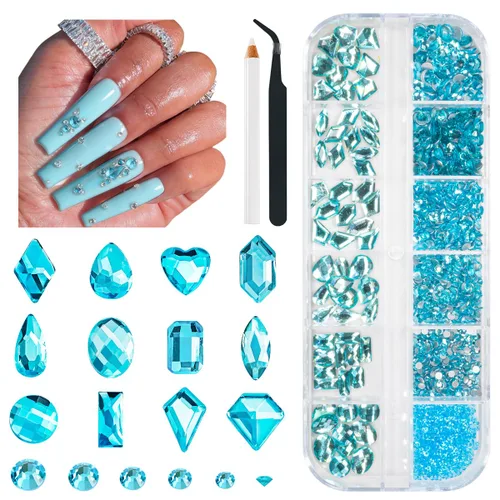 Miniatura 34 de Qiipii 2052 piezas de diamantes de imitación amatista púrpura para uñas, diamantes de imitación de vidrio de color lila claro para uñas, 72 formas