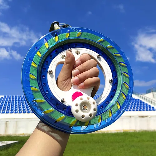 Miniatura 5 de Simxkai Carrete de cuerda de cometa, carrete de cuerda, enrollador de línea, viene con cerradura, 8 pulgadas con línea resistente (azul)