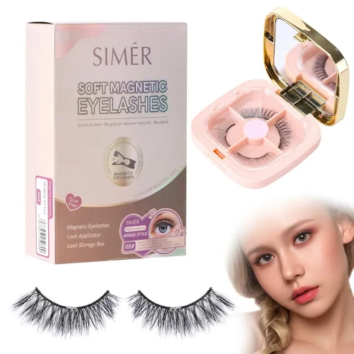 Miniatura 10 de SIMER Pestañas magnéticas duales, suaves de 0.315 a 0.511 pulgadas, pestañas postizas esponjosas, aspecto natural, 4D, extensión de pestañas de ojo