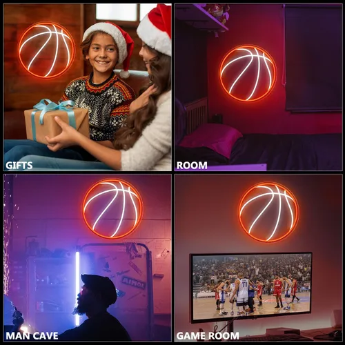 Miniatura 7 de Letrero de neón de baloncesto, luz de neón LED de baloncesto de 12.6×12.6 pulgadas, letreros de neón LED regulables para decoración de pared