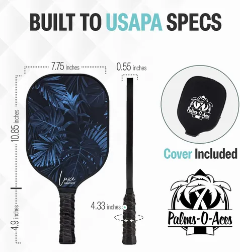 Miniatura 2 de Palms-O-Aces Carbon Fiber Pickleball Paddle – USAPA Approved 16mm T700 Graphite Paddle with Textured Spin Surface Lightweight Carbon Fiber Palmas