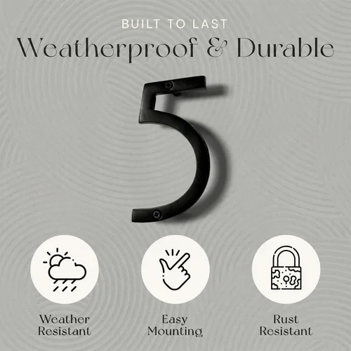 Miniatura 6 de NACH Números de casa flotantes, números de casa negros de aluminio de 6 pulgadas para exteriores, número 5, números de puerta con accesorios