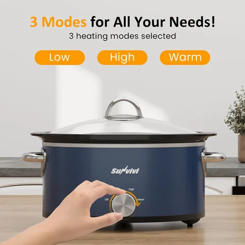 Miniatura 2 de Sunvivi Olla de cocción lenta de 3 cuartos de galón y mini calentador de alimentos con 3 ajustes de calefacción, olla de cerámica extraíble, tapa