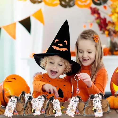 Miniatura 5 de Huquary 72 piezas de regalos de Halloween, juego de 24 regalos de Halloween para estudiantes, 24 llaveros de Halloween, llavero de calabaza