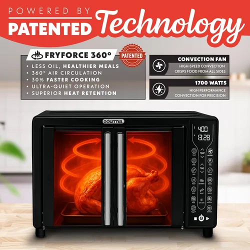 Miniatura 3 de Gourmia FryForce - Horno tostador con freidora de aire para puerta francesa, capacidad de 6 rebanadas, 360°, pantalla digital con 17 ajustes Negro