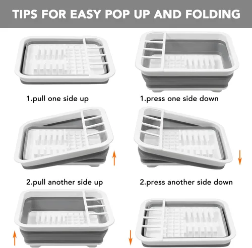 Miniatura 7 de Tiawudi Escurridor de platos plegable, escurridor de vajilla desplegable, organizador de platos portátil para cocina, caravanas, remolques de viaje