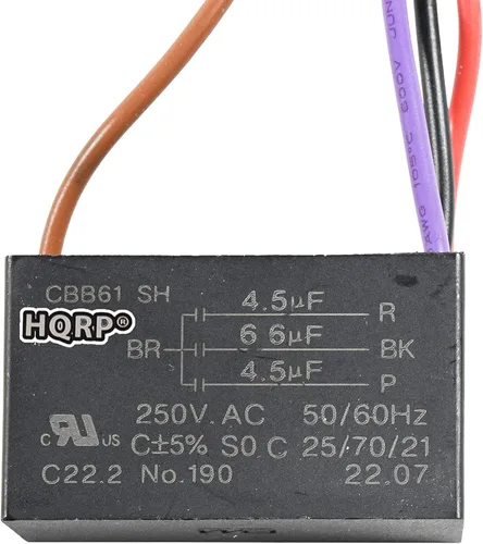 Miniatura 23 de HQRP Condensador compatible con ventilador de techo Hampton Bay 4.5uf+5uf+6uf 4-Wire CBB61