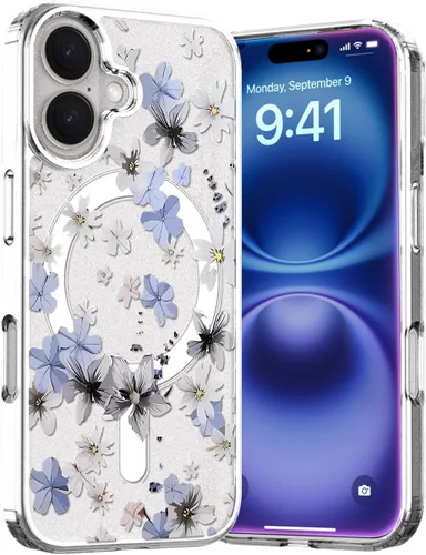 Miniatura 3 de Para iPhone 12 Mini Magsafe Caso, Floral Delgado A Prueba de Golpes Protector Lindo Duro PC+TPU Bumper Flor Mujeres Funda Magnética Transparente