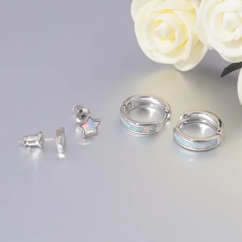 Miniatura 232 de CiNily Aretes Huggie de ópalo con bisagras, chapados en oro, hipoalergénicos, pequeños aretes de aro para mujeres, adolescentes, niñas, hombres