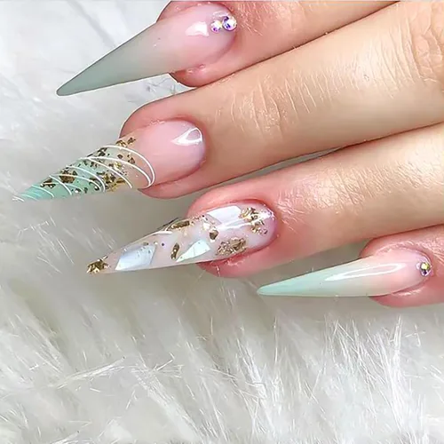 Miniatura 10 de Uñas postizas largas a presión con forma de almendra, uñas postizas acrílicas de color sólido con diseño de espejo de lujo, uñas artificiales