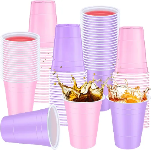 Miniatura 10 de Jingmore 90 vasos de plástico desechables para fiestas de neón, vasos de plástico desechables de 16 onzas, fiestas, matrimonios, despedidas