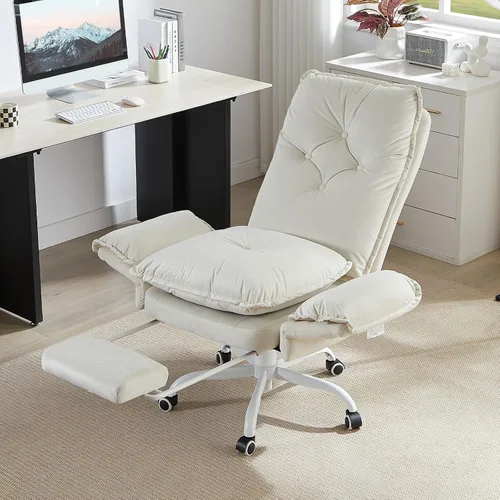 Miniatura 9 de Bestier Silla de oficina con patas cruzadas con reposapiés, silla cruzada de respaldo alto con reposabrazos y ruedas reversibles, silla de oficina