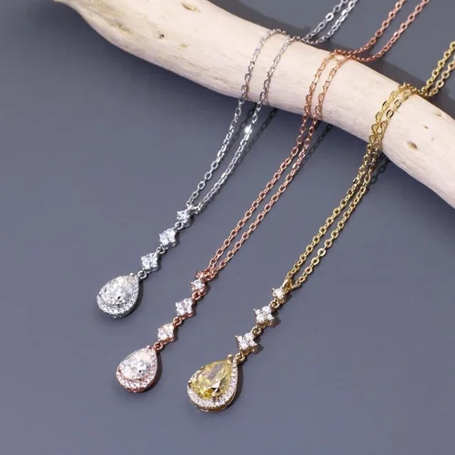 Miniatura 15 de TIANYU GEMS Collar con colgante de moissanita amarilla de 2 quilates para mujer, plata de ley chapada en oro amarillo de 18 quilates, pera amarilla