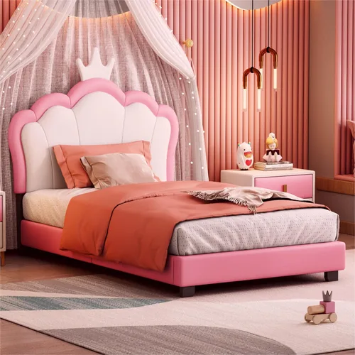 Miniatura 30 de Quarte Sofá cama tapizado de tamaño individual con cabecero clásico en forma de rayas, bonita cama de plataforma para niños y niñas
