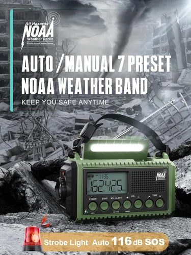 Miniatura 2 de Radio de emergencia de 12000 mAh - Alerta meteorológica AUTO NOAA, manivela solar AM/FM/SW/NOAA, linterna, cargador de teléfono, sirena SOS, kit