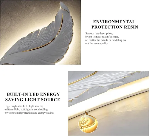 Miniatura 6 de DJAMEL : Aplique de pared creativo, luz de pared decorativa de plumas de resina blanca, lámpara LED para interiores, sala de estar, dormitorio