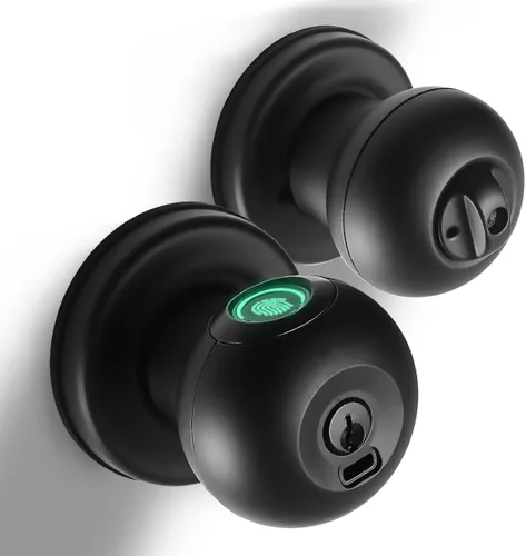 Buoan - Cerradura de puerta de huellas dactilares, perilla inteligente de puerta con cerradura, cerradura de puerta biométrica negra, cerradura de