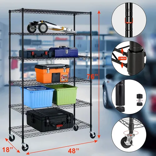 Miniatura 2 de Estantes de almacenamiento de capacidad de 6000 libras, estante de metal de 6 niveles con ruedas de 48 pulgadas de largo x 18 pulgadas de ancho x 76