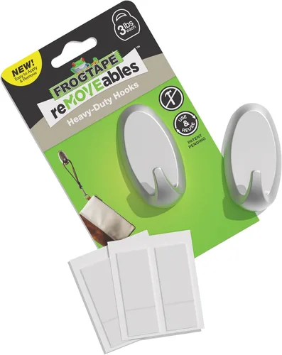 Miniatura 10 de Ganchos adhesivos de pared resistentes FrogTape reMOVEables, sin daños, fáciles de quitar y reutilizar, incluye 2 ganchos y 4 tiras para colgar