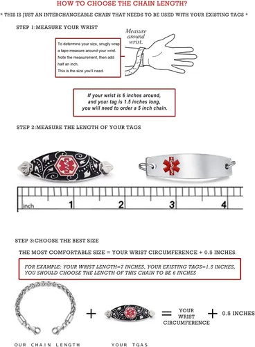Miniatura 3 de LinnaLove Cadena intercambiable de acero inoxidable para pulseras de identificación de alerta médica para mujeres y hombres, No es una piedra
