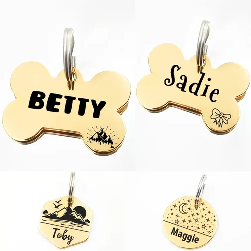 Bonita placa de identificación de mascotas de acero inoxidable grabada en ambos lados, etiquetas personalizadas para gatos y perros para colgante de