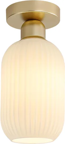 Miniatura 12 de KCO Lighting - Lámpara de techo de latón antiguo, lámpara de techo semiempotrada de vidrio de leche vintage, lámpara de techo pequeña dorada