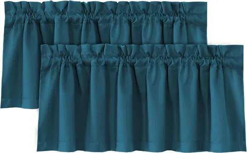 Miniatura 26 de H.VERSAILTEX Cenefas de cortina 100% opacas para ventanas, 2 paneles con aislamiento térmico, bolsillo para barra, pequeña cenefa corta para cocina