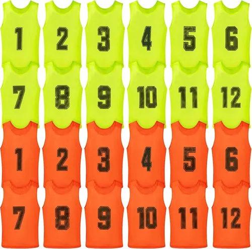 Miniatura 7 de Vabean Paquete de 24 Chalecos de Malla de Nailon para Práctica de Equipo Scrimmage Petos Camisetas Chaleco de Entrenamiento para Deportes de Adultos